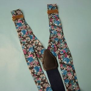 Men's Suspenders Braces Floral Blue Black Poly